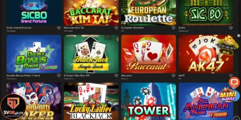 Sảnh chơi casino tại nhà cái SV88 đa dạng